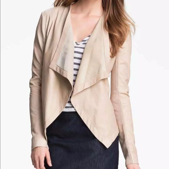 Halogen Jackets & Blazers - Halogen leather draped waterfall open jacket nude